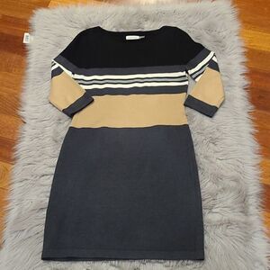 Calvin‎ Klein womens gray, tan, black and white sweater dress size medium